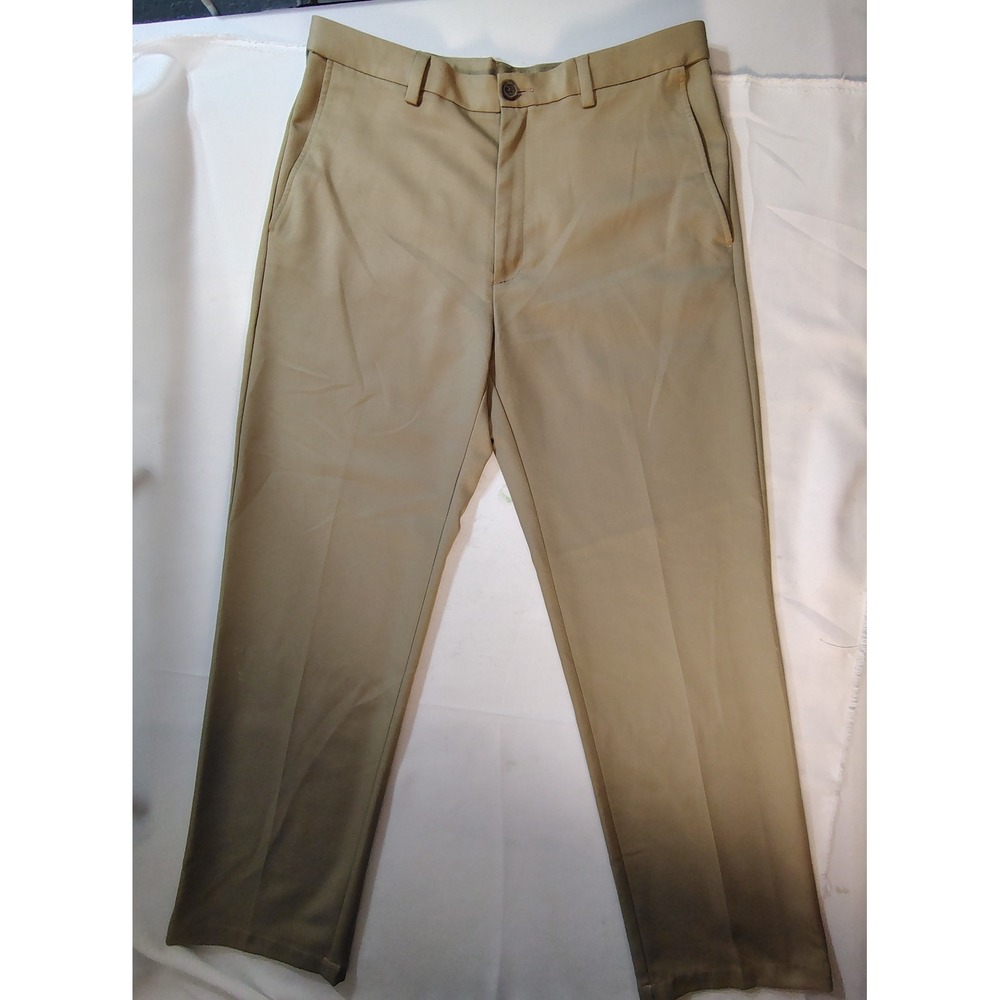 Haggar Classic Fit Dress Pants Slacks Flat Front Professional Tan Khaki 34x32